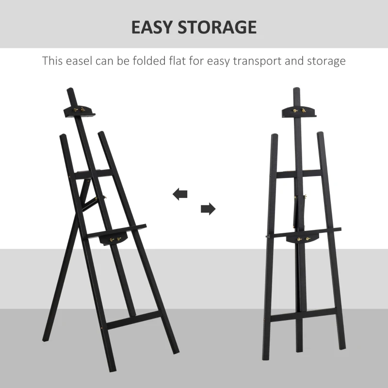 HOMCOM 55" Pine Wood Painting Easel Stand, Adjustable Folding Art Easel, Tilts up to 75° for Adults, Begginners and Students, Black