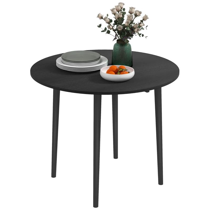 HOMCOM Folding Dining Table, Round Drop Leaf Kitchen Table for Small Spaces with Wood Legs, Black