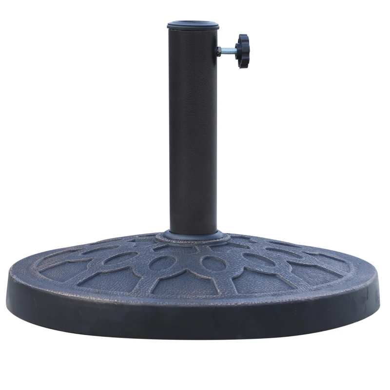 Outsunny 18" 26 lbs Round Resin Umbrella Base Stand Market Parasol Holder with Beautiful Decorative Pattern & Easy Setup, for Φ1.5", Φ1.89" Pole, for Lawn, Deck, Backyard, Garden, Bronze