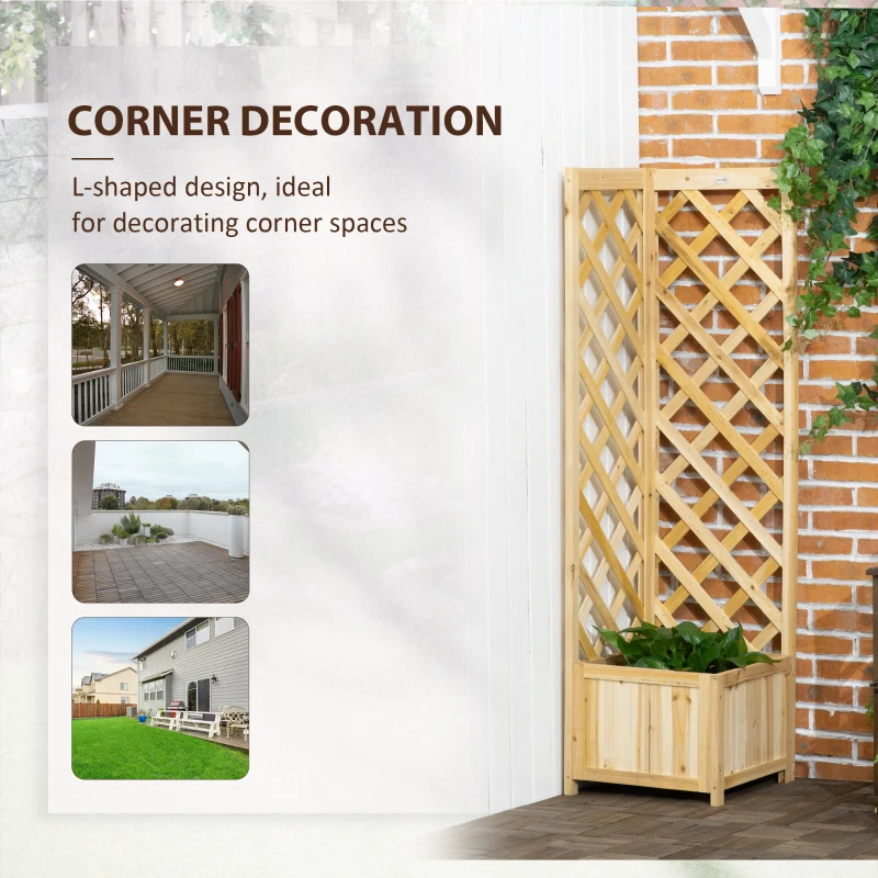 Outsunny Wooden Raised Garden Bed, Planter with Trellis for Vine Climbing and Vegetables, Herbs and Flowers Growing, Natural