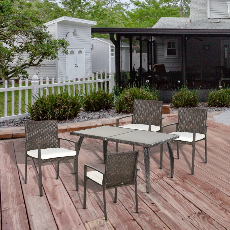 Outsunny PE Rattan Outdoor Dining Chair Set with Cushion, 4 Patio Wicker Dining Chairs with Backrest, Cream White