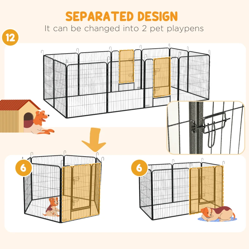 PawHut Dog Pen with Gate, 12 Panels Puppy Playpen, Dog Fence, 39"H