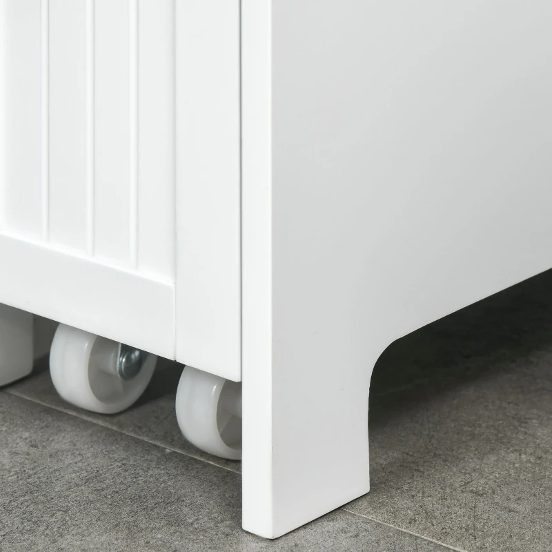 kleankin Slim Bathroom Cabinet, Freestanding Storage Cabinet, Toilet Paper Holder with Two Drawers, Side Towel Rack, and Wheels, 7 x 20.5 x 24.75 Inches, White