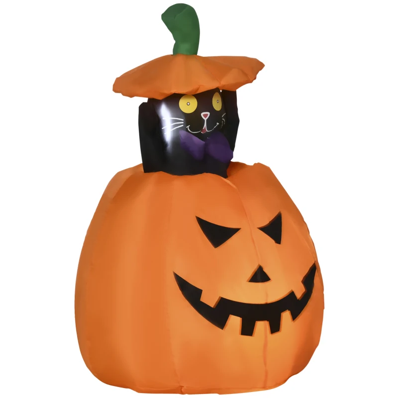HOMCOM 4' Inflatable Halloween Cat Inside a Pumpkin, Blow Up Outdoor LED Yard Display, Waterproof