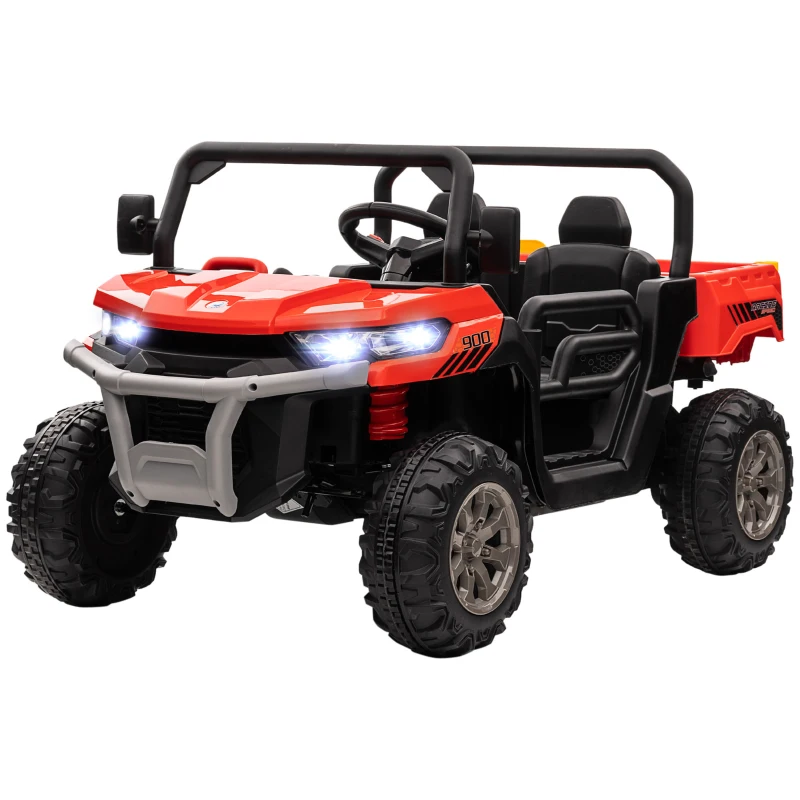 Aosom 12V Ride on Car with Electric Bucket, Two-Seater, Shovel, Remote Control, Spring Suspension, Horn, Music, Red