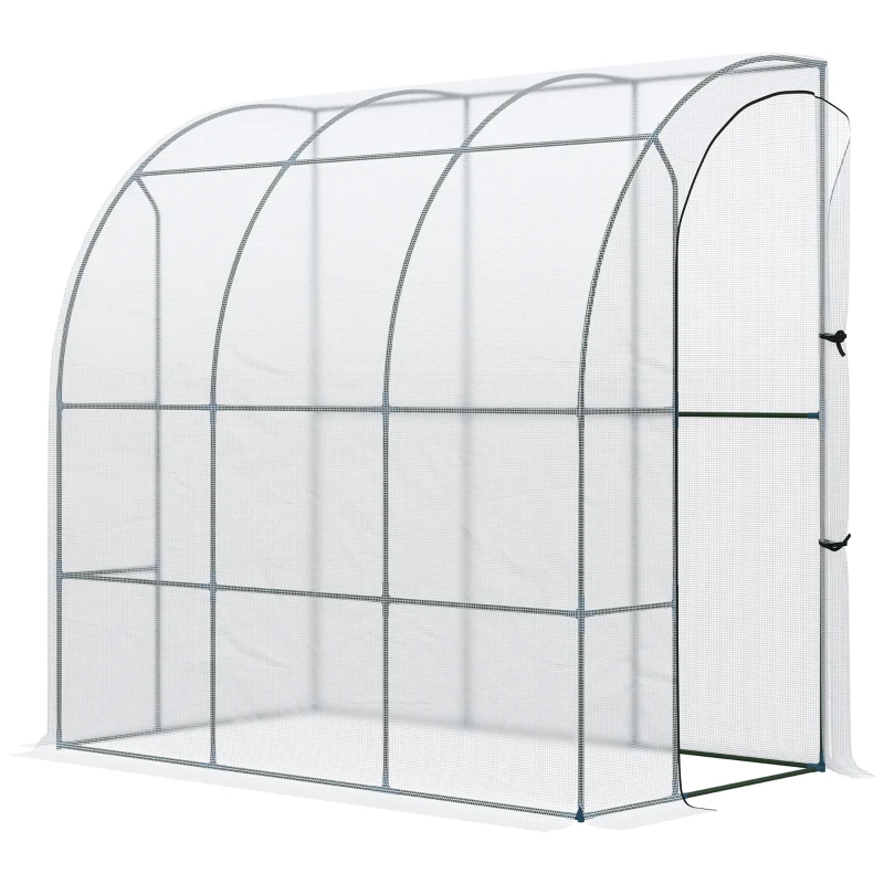 Outsunny 7' x 4' x 7' Outdoor Lean-to Walk-in Garden Greenhouse with Roll-Up Door Hot House for Plants Herbs Vegetables, White