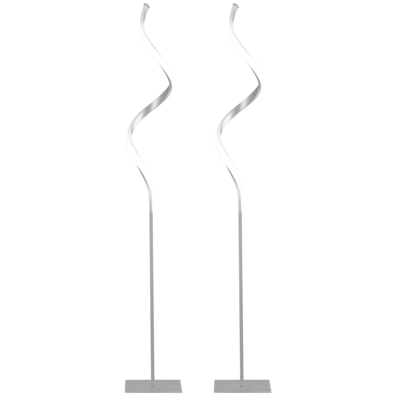 HOMCOM Modern Spiral Floor Lamp, LED Standing Lamp Warm White with Square Base and Foot Switch for Living Room, Bedroom, Set of 2, Silver