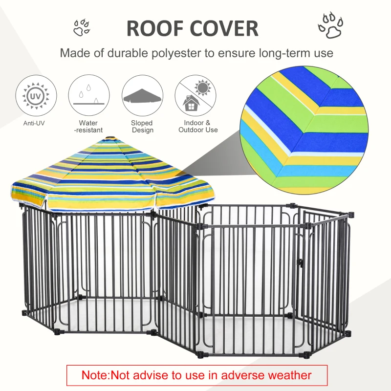 PawHut Heavy-Duty Metal Dog Playpen, Outdoor Pet Cage Kennel, Indoor Puppy Exercise Fence Barrier with Weather-Resistant Polyester Roof, Locking Door, 83"L x 48"W x 47"H