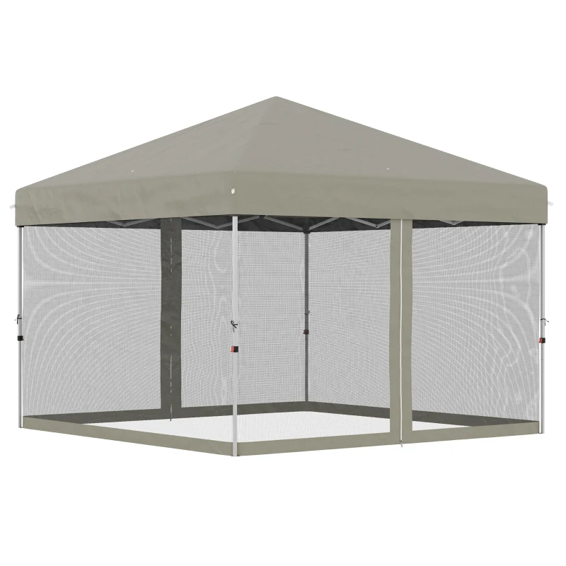 Outsunny 10' x 10' Pop Up Canopy Tent, Tents for Parties with Wheeled Carry Bag, Screen House Room, Height Adjustable Portable Gazebo, for Outdoor, Garden, Patio, Beige