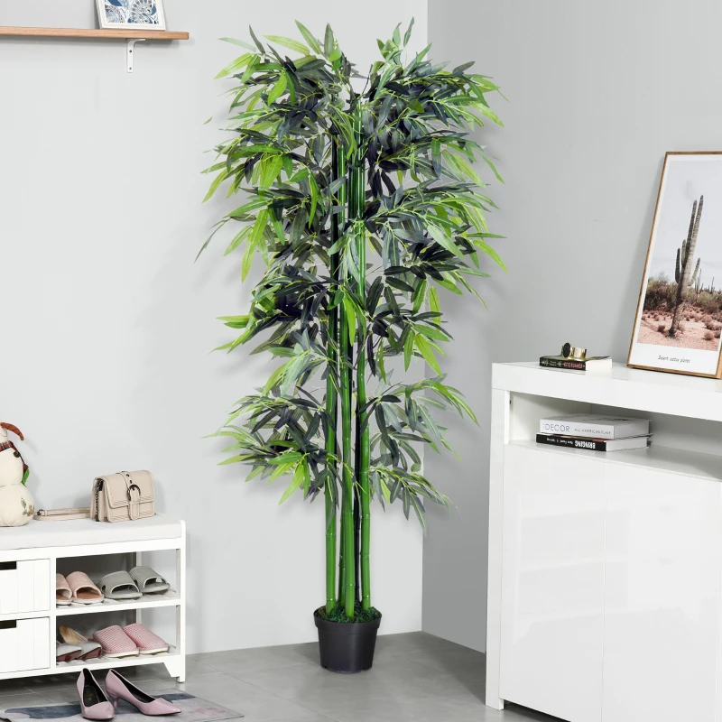 Outsunny 6FT Artificial Bamboo Tree Fake Decorative Plant with Nursery Pot for Indoor Décor
