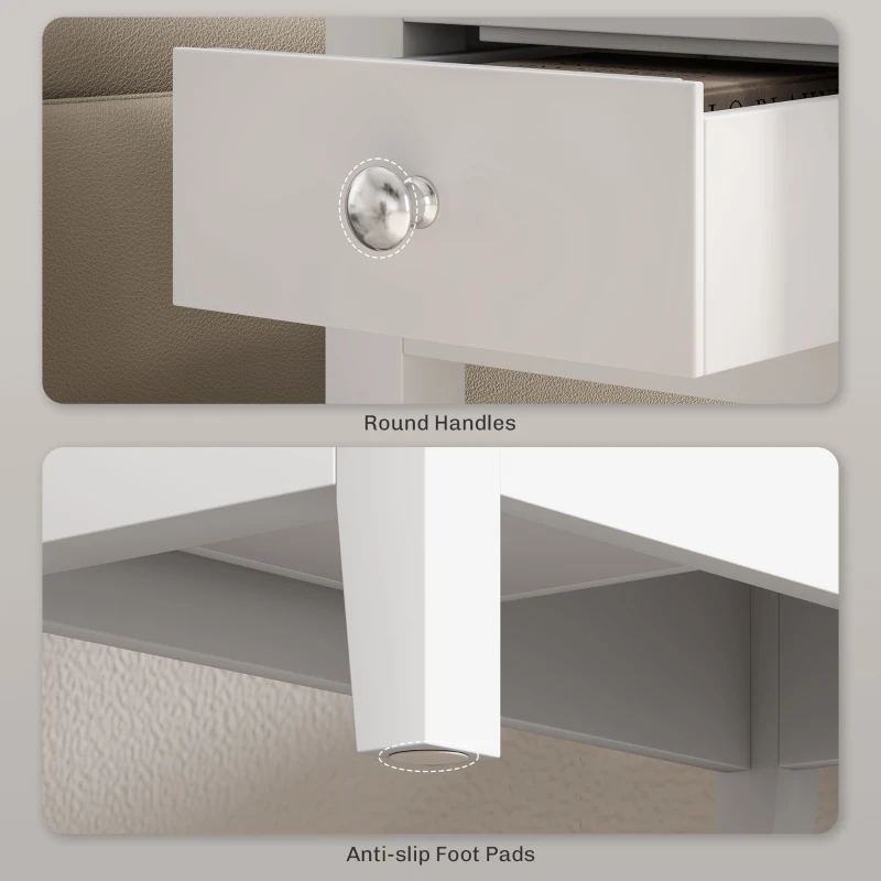 HOMCOM Narrow Side Table with Charging Station, USB Ports, Modern End Table with Storage Shelf, Drawers for Living Room, White