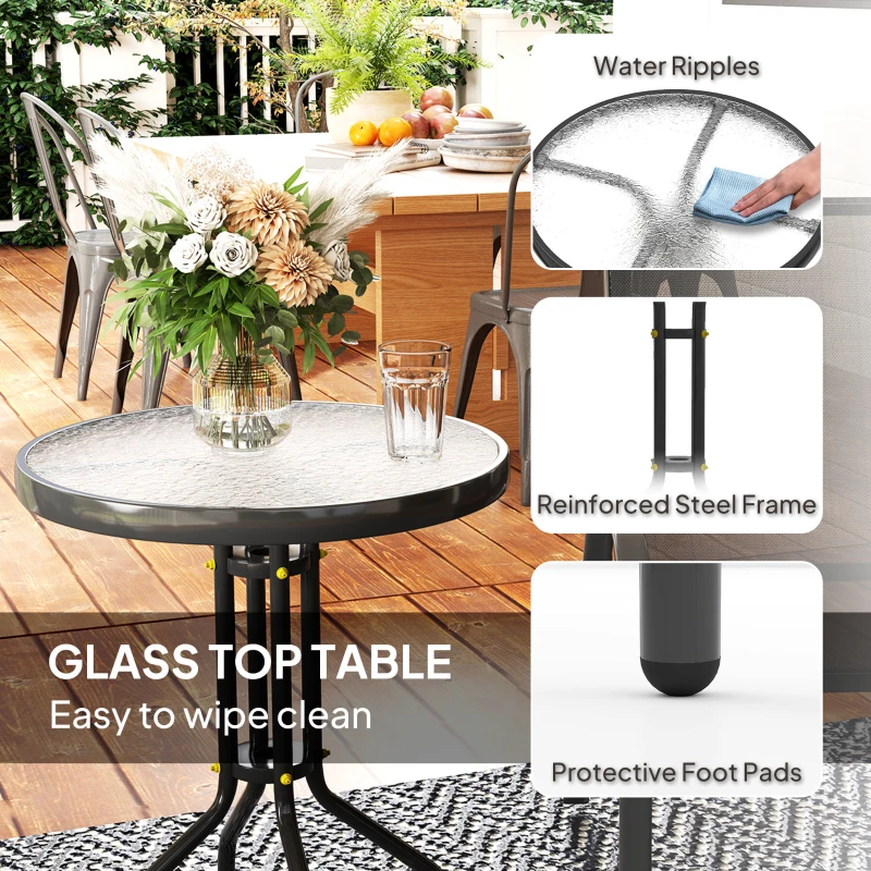 Outsunny 3 Pieces Bistro Set, Small Patio Furniture Set with Stackable Mesh Chairs, Glass Table for Garden, Balcony, Black