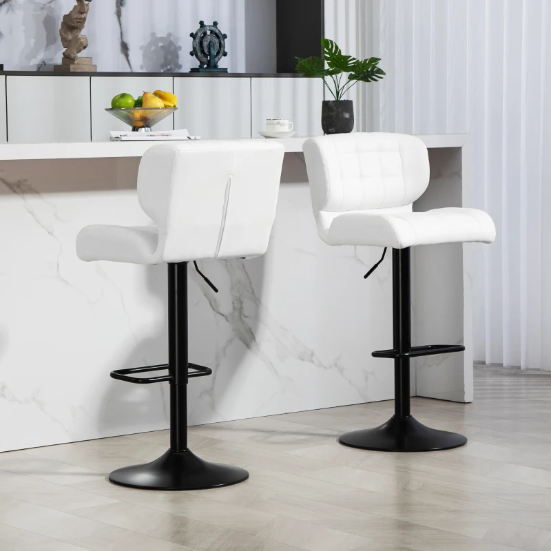 HOMCOM Swivel PU Leather Barstools Set of 2 Adjustable Bar Stools with Footrest Back for Kitchen Counter Dining Room White