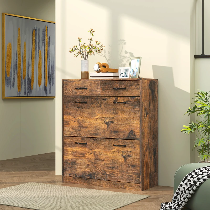 HOMCOM Narrow Shoe Storage with 2 Flip Drawers and Adjustable Shelves Shoe Organizer Cabinet for 12 Pairs of Shoes, Brown