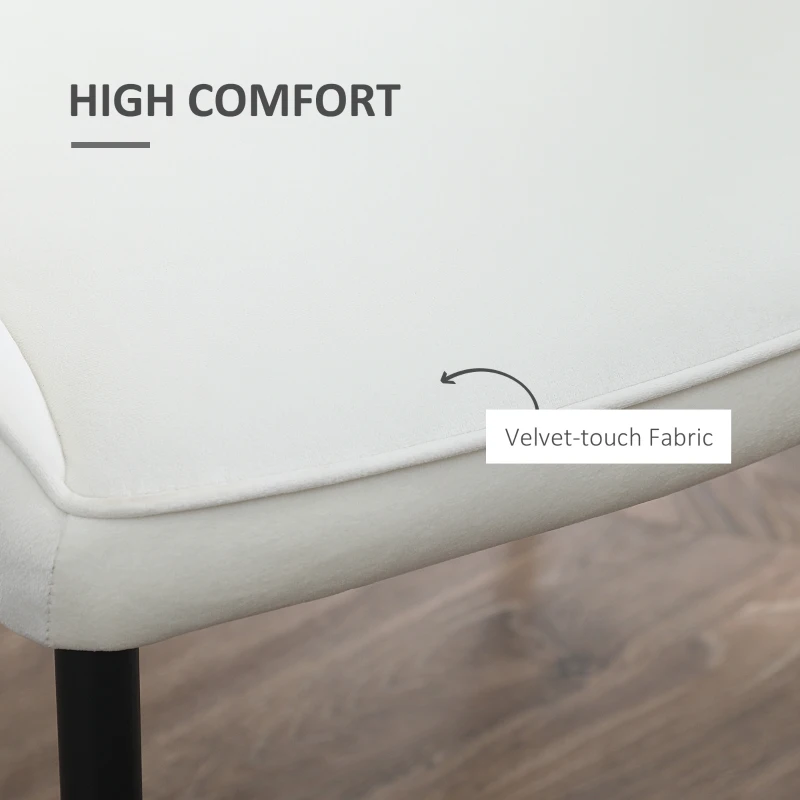 HOMCOM Dining Chairs Set of 2, Upholstered Velvet Kitchen Chairs, Accent Chair with Back, Steel Legs for Living Room, Dining Room, Bedroom, Cream White