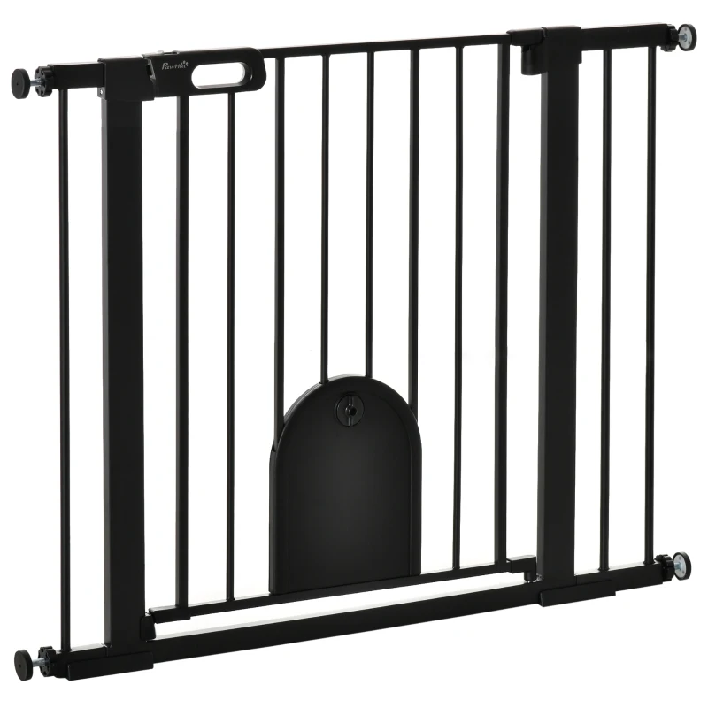PawHut 30"-41" Extra Wide Pet Gate Barrier with Small Door, 30"H Dog Gate with Safety Gate Barrier, Stair Pressure Fit, Black