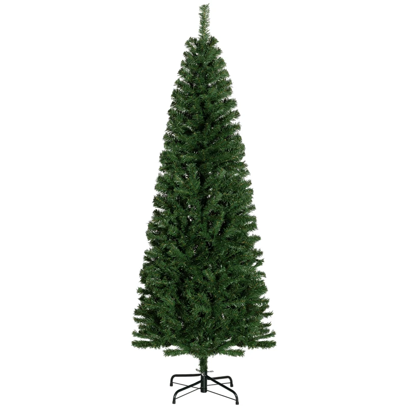 HOMCOM 6 FT Artificial Christmas Tree Pencil Xmas Tree with Stand, 618 Tips, Holiday Home Indoor Decoration for Party, Green