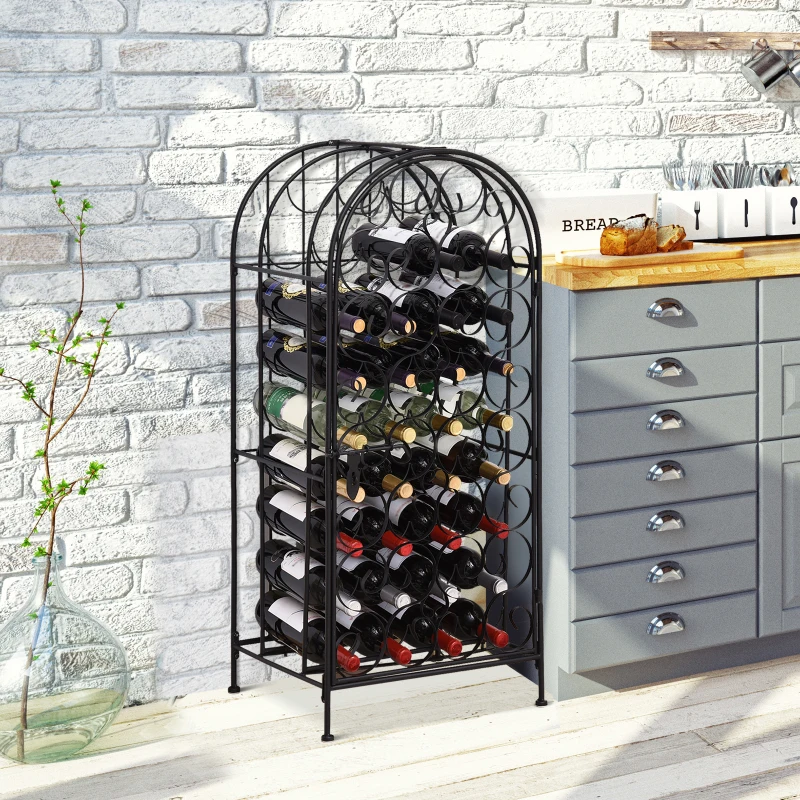 HOMCOM 35 Bottle Wrought Iron Wine Rack Cabinet with Lock,  Black