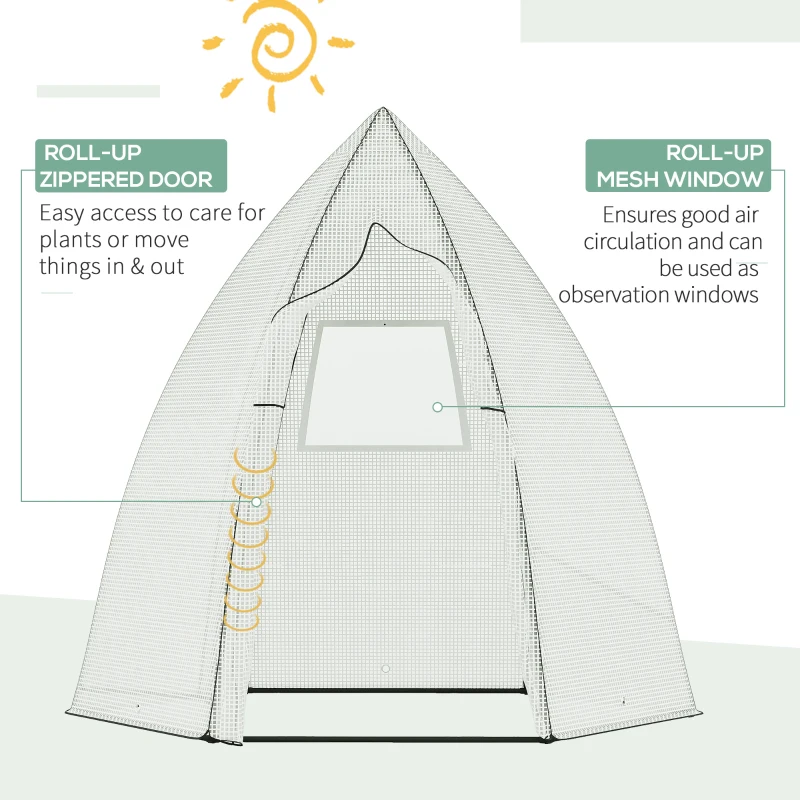 Outsunny 63" x 54" x 71" Tent-Style Mini Greenhouse, Portable Hot House for Plants with Zipper Roll Up Door and Window for Outdoor, Garden, Patio, White