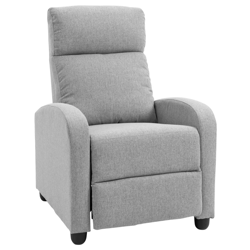 HOMCOM Fabric Recliner Manual Home Theater Seating Single Linen-Touch Sofa Armchair for Living Room, Light Grey