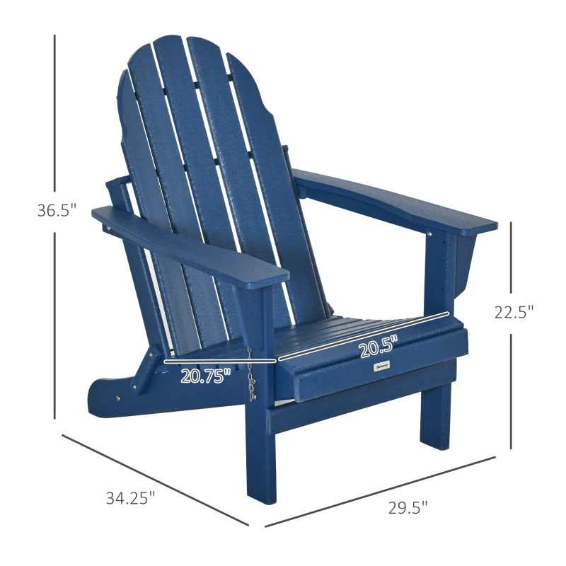 Outsunny Folding Adirondack Chair, HDPE Fire Pit Chair, Weather Resistant Outdoor Chair for Patio, Garden, Backyard, Lawn, Blue