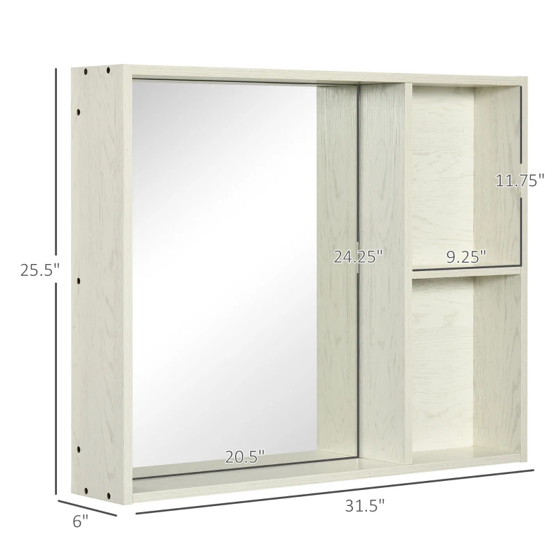 kleankin 31.5" x 25.5" Bathroom Medicine Cabinet with Mirror, Storage Shelf, Over Toilet Bathroom Cabinet Wall Mounted for Living Room and Laundry Room, White