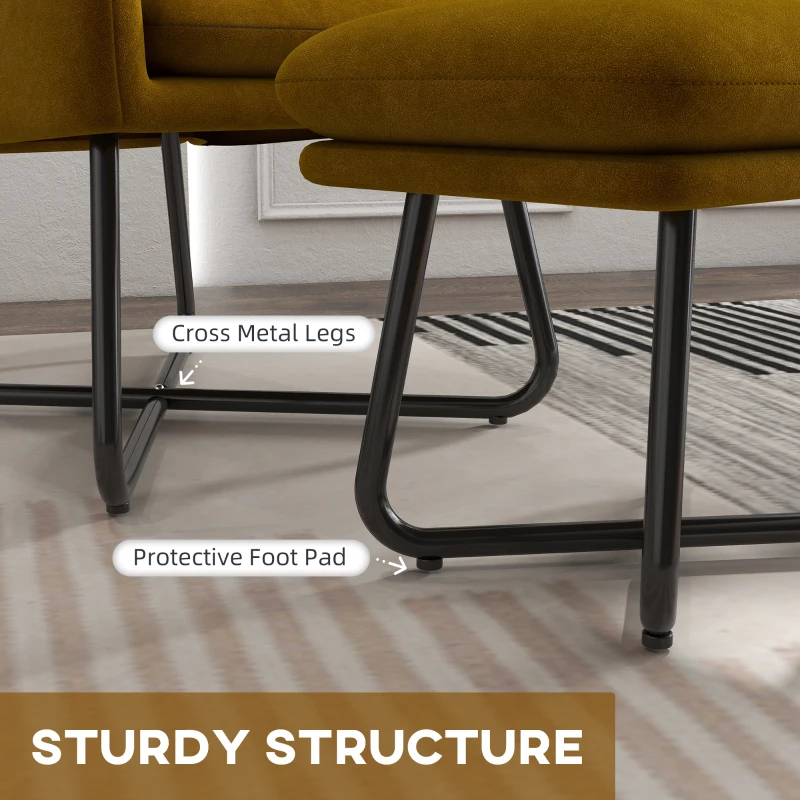 HOMCOM Modern Accent Chair with Ottoman, Upholstered Armchair with Footrest, Cross Metal Legs and Padded Cushion for Living Room, Bedroom, Yellow