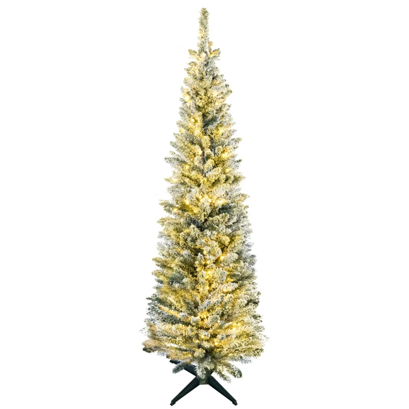 HOMCOM 5ft Pencil Christmas Tree, Slim Artificial Christmas Tree with Realistic Branches and Warm White LED Lights, Green