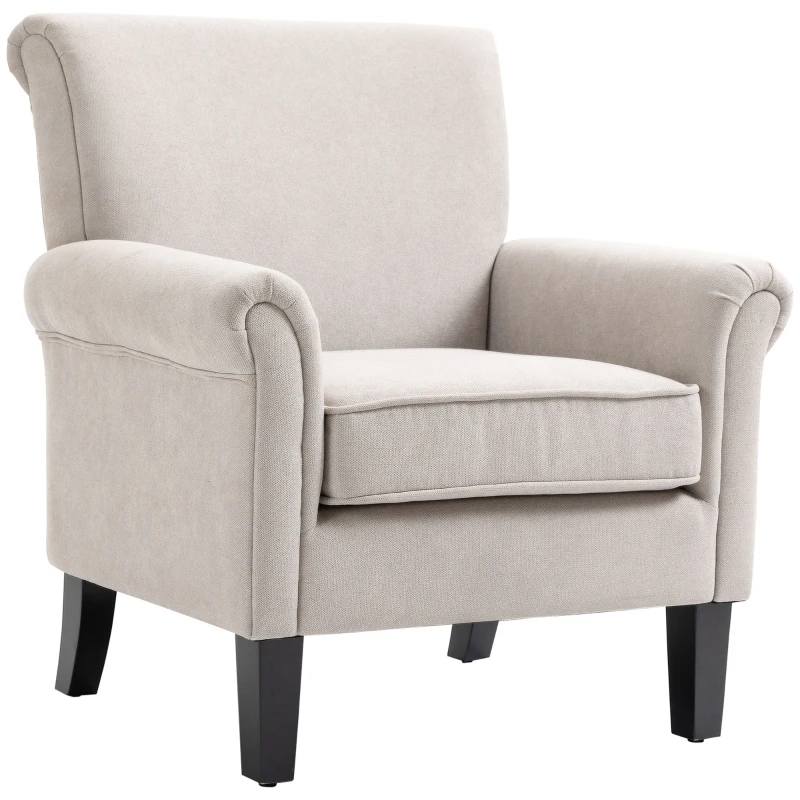 HOMCOM Upholstered Accent Chair, Single Armchair with Soft Velvet Touch Fabric, Rolled Armrest, Grey