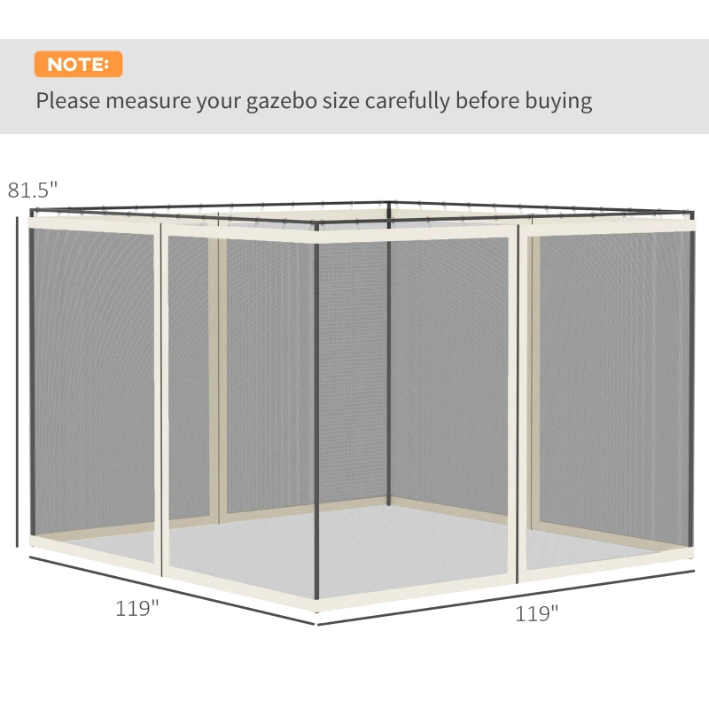 Outsunny Replacement Mosquito Netting for Gazebo 10' x 10' Black Screen Walls for Canopy with Zippers, White