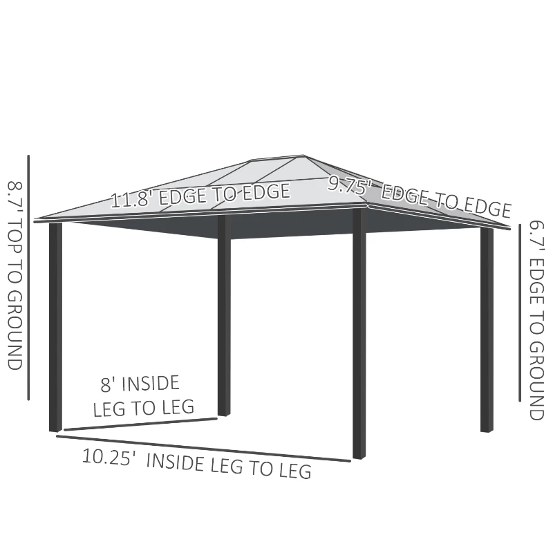 Outsunny 10' x 12' Hardtop Gazebo Canopy with Polycarbonate Roof, Aluminum Frame, Permanent Pavilion Outdoor Gazebo with Netting, for Patio, Garden, Backyard, Deck, Lawn, Black, Beige
