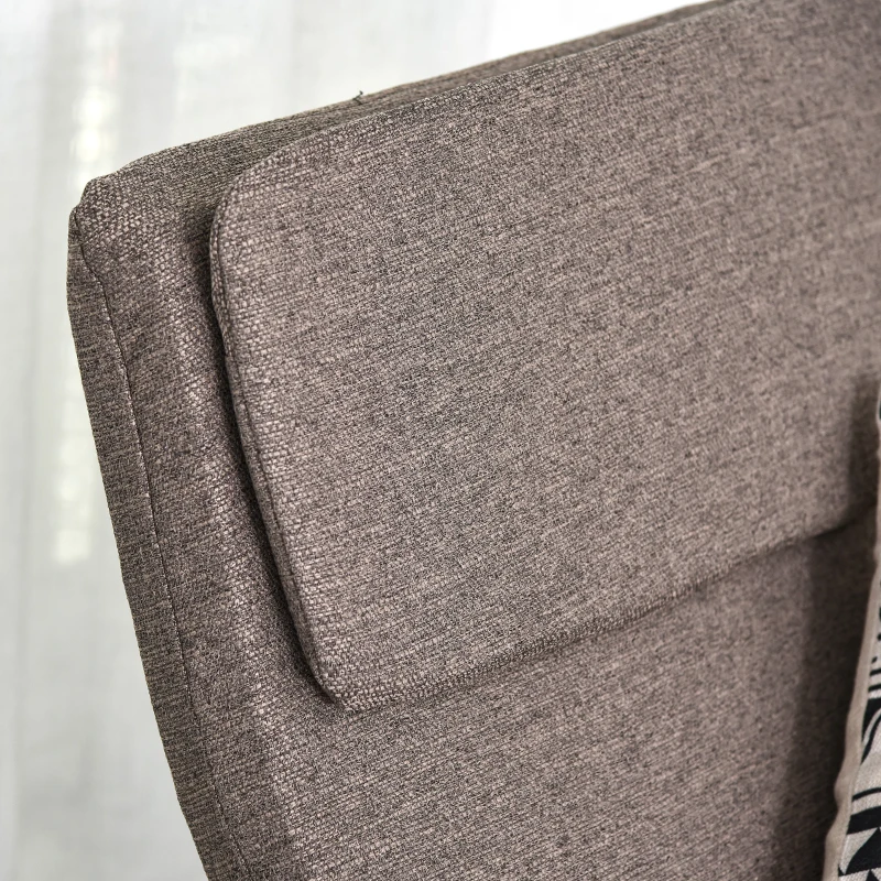 HOMCOM Rocking Chair with Adjustable Footrest, Padded Cushion, Removable Side Pocket & Soft Pillow for Living Room, Bedroom, Natural Wood frame Linen Touch, Brown