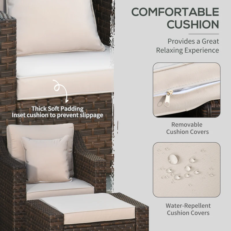 Outsunny 5-Piece  Patio Furniture Set Outdoor Rattan Wicker Conversation Set with 2 Cushioned Chairs, 2 Ottomans and Coffee Table, Replacement Cushion Cover Included, Beige