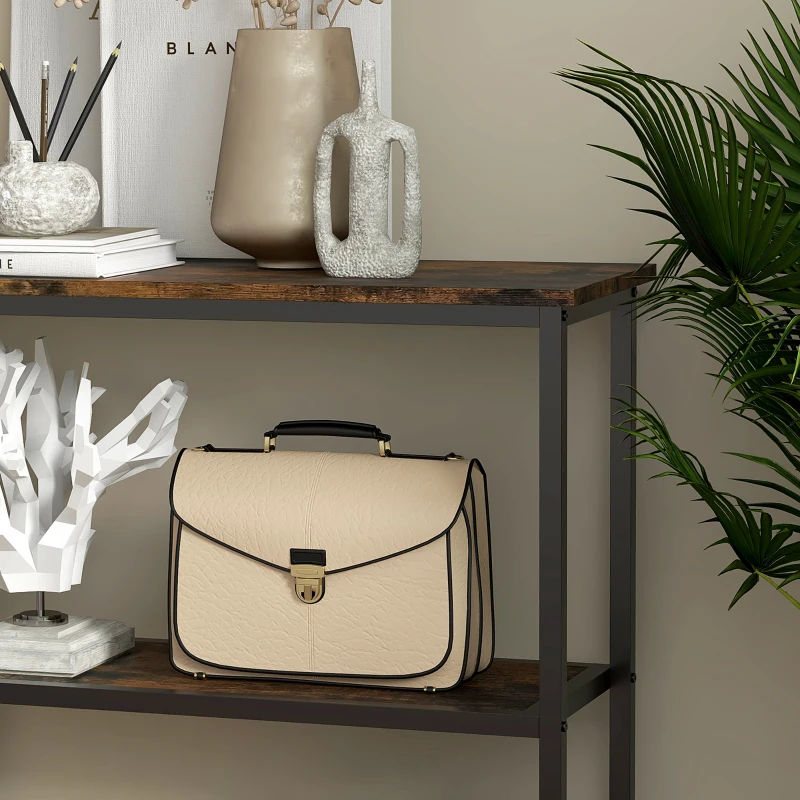 HOMCOM 39" Console Table, Entryway Table with 2 Storage Shelves, Steel Frame, Narrow Sofa Table for Living Room, Brown