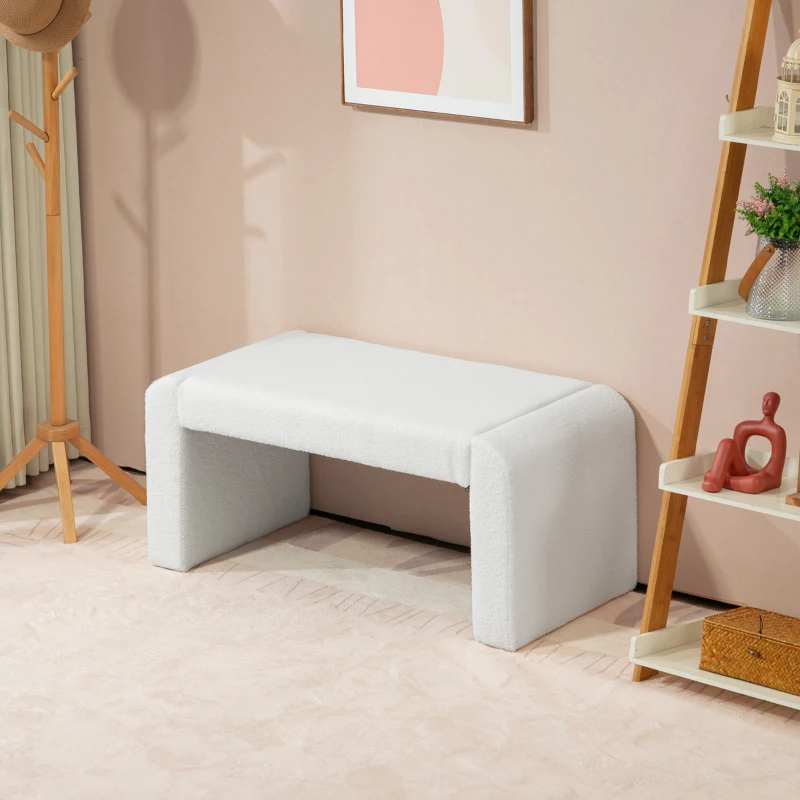 HOMCOM Upholstered Bedroom Bench, Boucle End of Bed Bench, Modern U-Shaped Entryway Bench, 39 x 18 x 18 Inches, White