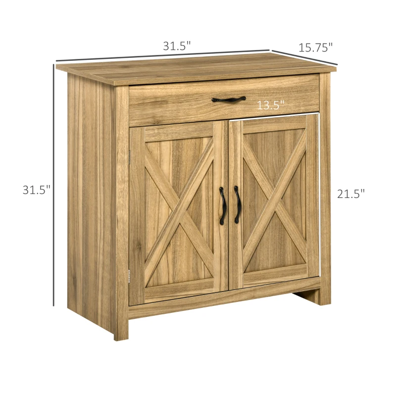 HOMCOM Farmhouse Sideboard Buffet Cabinet, Barn Door Coffee Bar Cabinet with Drawer and Adjustable Shelf, Kitchen Cabinet for Living Room, Entryway, Natural Wood Effect