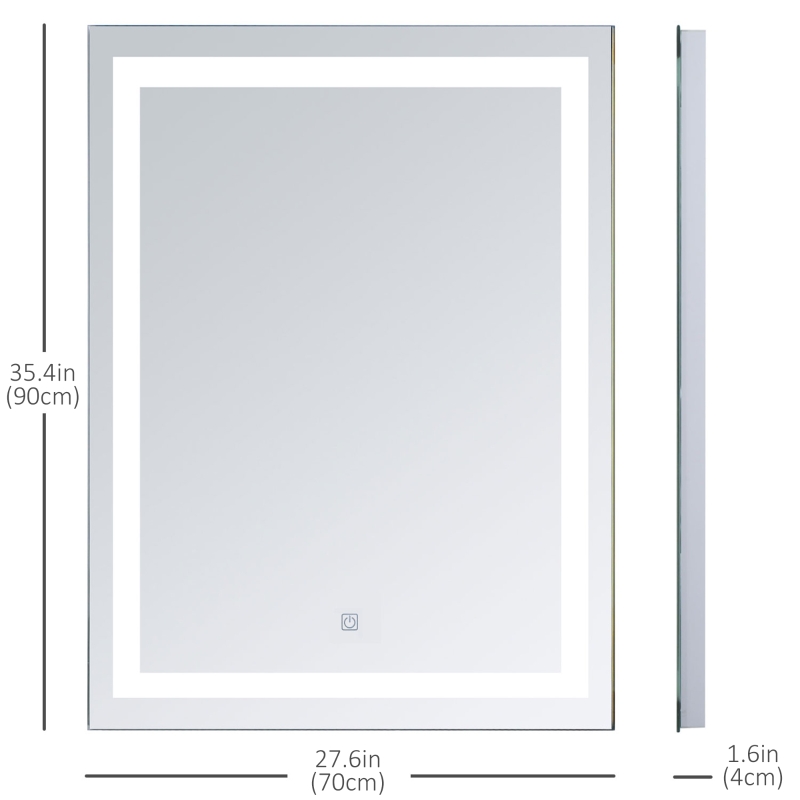 HOMCOM 28 x 36 Inch LED Bathroom Mirror Wall Mounted Vanity Lighted Illuminated Mirror with with Touch Switch, Vertical Outline LEDs