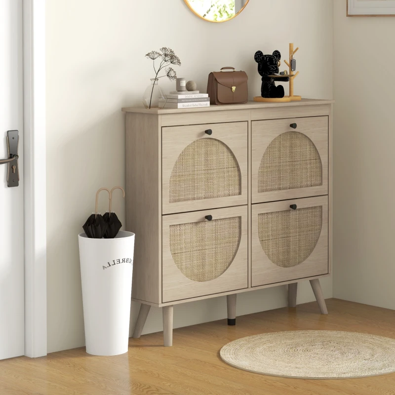 HOMCOM Shoe Cabinet for entryway, Shoe Storage Cabinet with 4 Flip Drawers and Adjustable Shelves for 20 Pairs of Shoes, Oak