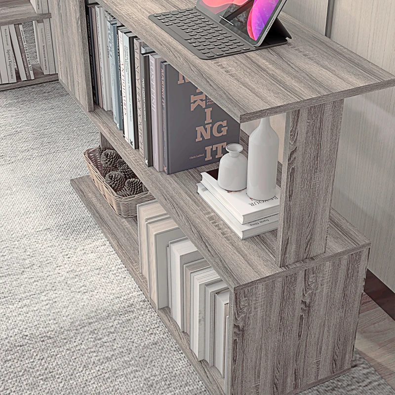 HOMCOM 360° Rotating L Shaped Desk, Corner Computer Desk with Storage Shelves for Home Office, Grey