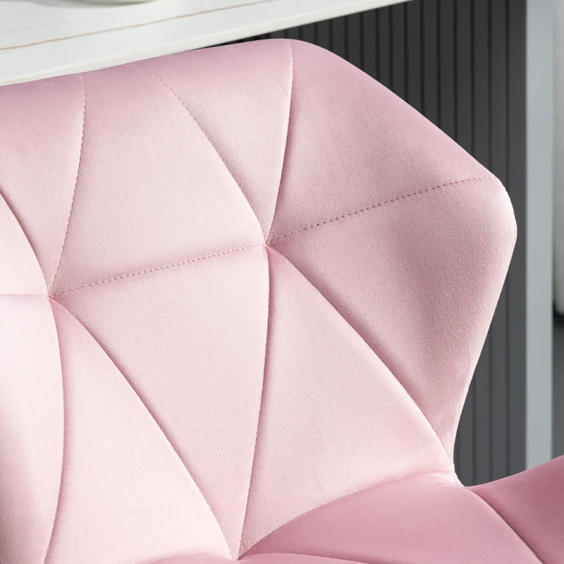 HOMCOM Velvet-Touch Bar Stool Set of 2 Fabric Adjustable Height Armless Counter Chairs with Swivel Seat, Pink