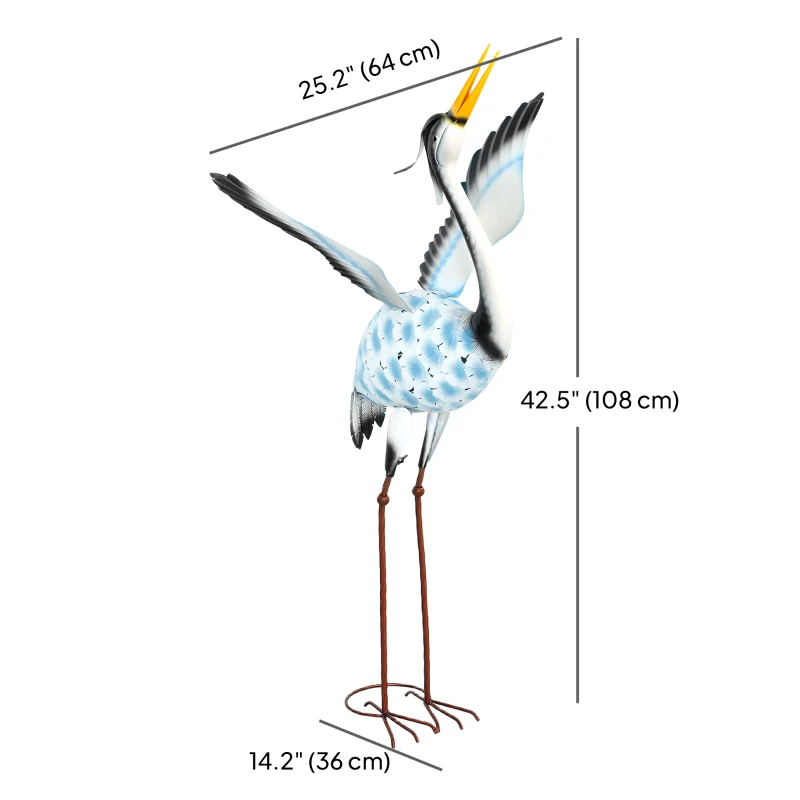 Outsunny Flying Crane Garden Statue, 42.5" Standing Lawn Ornament, Steel Garden Decor Bird Statue with Stakes for Lawn Patio Backyard Decoration, Mixed Colour