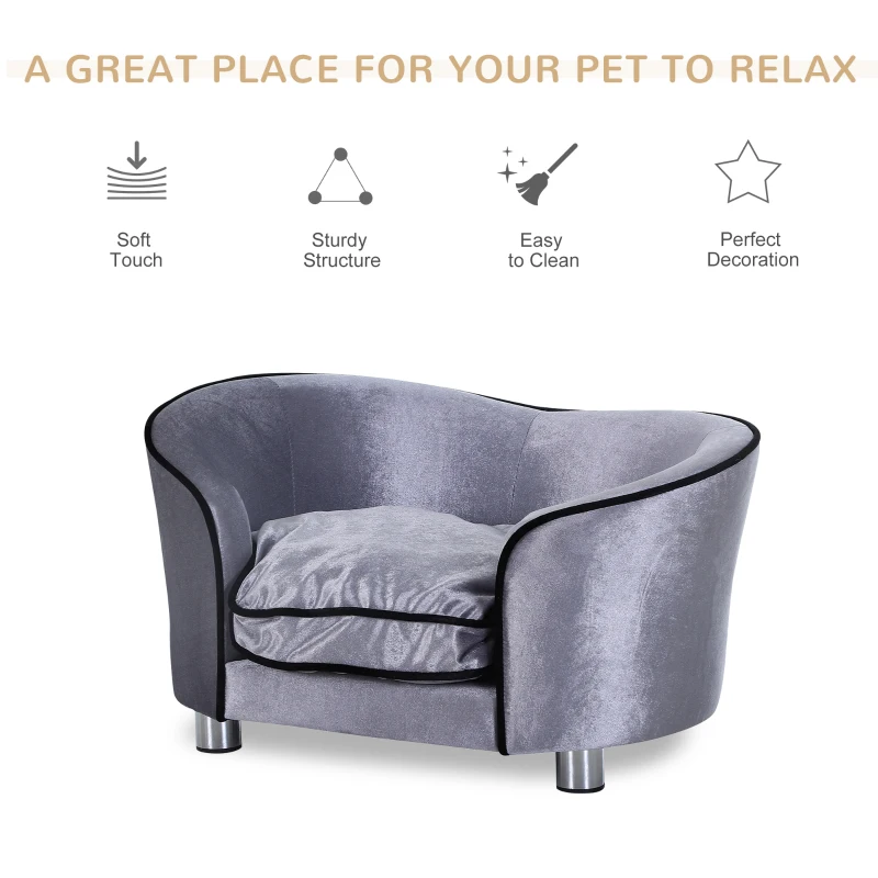 PawHut Pet Sofa Bed Dog Cat Cozy Puppy House Couch Furniture with Removable Cushion, Light Grey