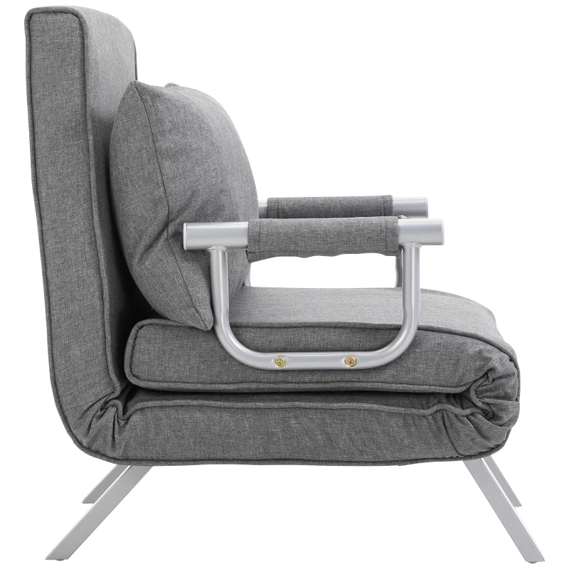 HOMCOM Single Person Folding 5 Position Convertible Sofa Bed Sleeper Chair Chaise Lounge Couch w/Pillow & Steel Frame for Home office, Light Grey