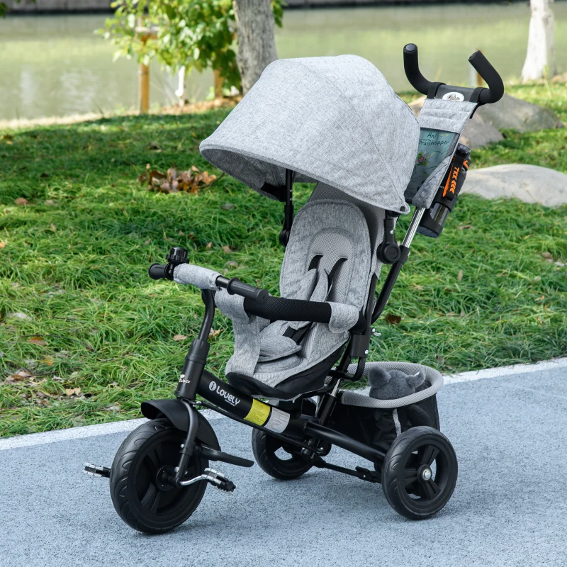 Qaba 6 in 1 Tricycle for Toddler 1-5 Years with Parent-Push Handle, Grey