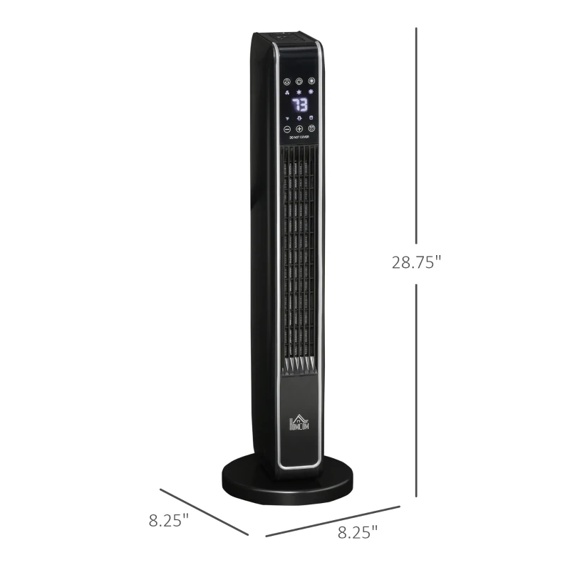 HOMCOM 2-In-1 Portable Electric Tower Heater, Oscillating Space Heater for Indoor Use with Remote Control, 8H Timer, Three Heating Modes(High, Low, Fan), 750W / 1500W, Black