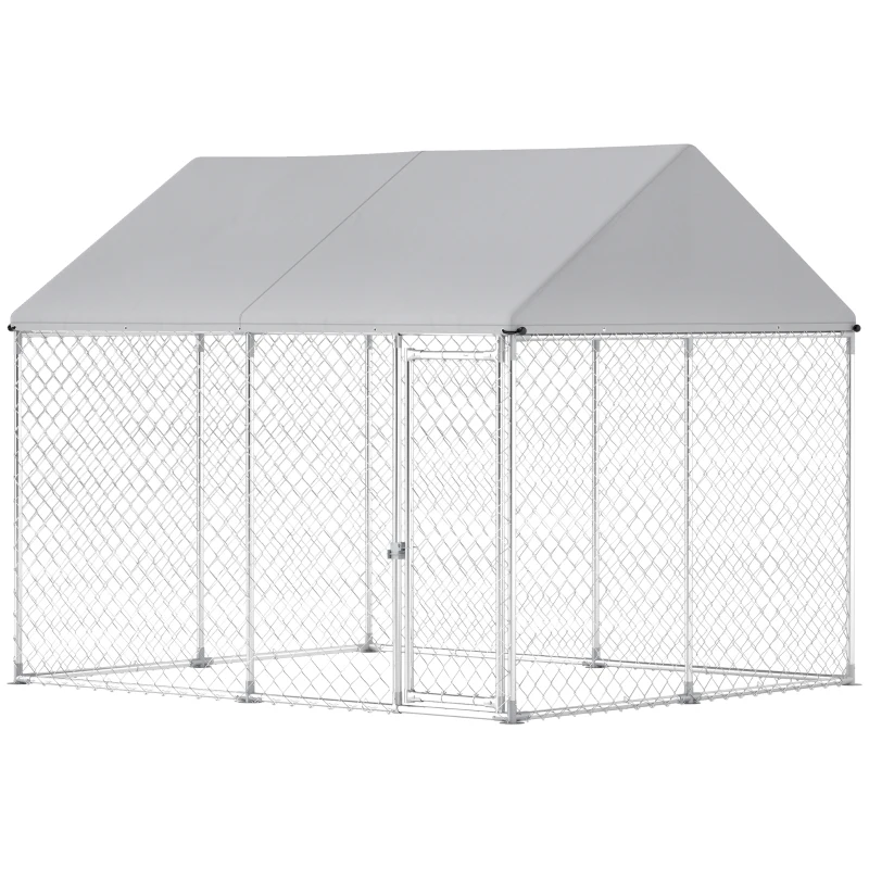 PawHut Heavy Duty Galvanized Steel Outdoor Dog Kennel with Waterproof Roof, Safety Lockable Latch System, 9.2' x 7.5' x 7.2'