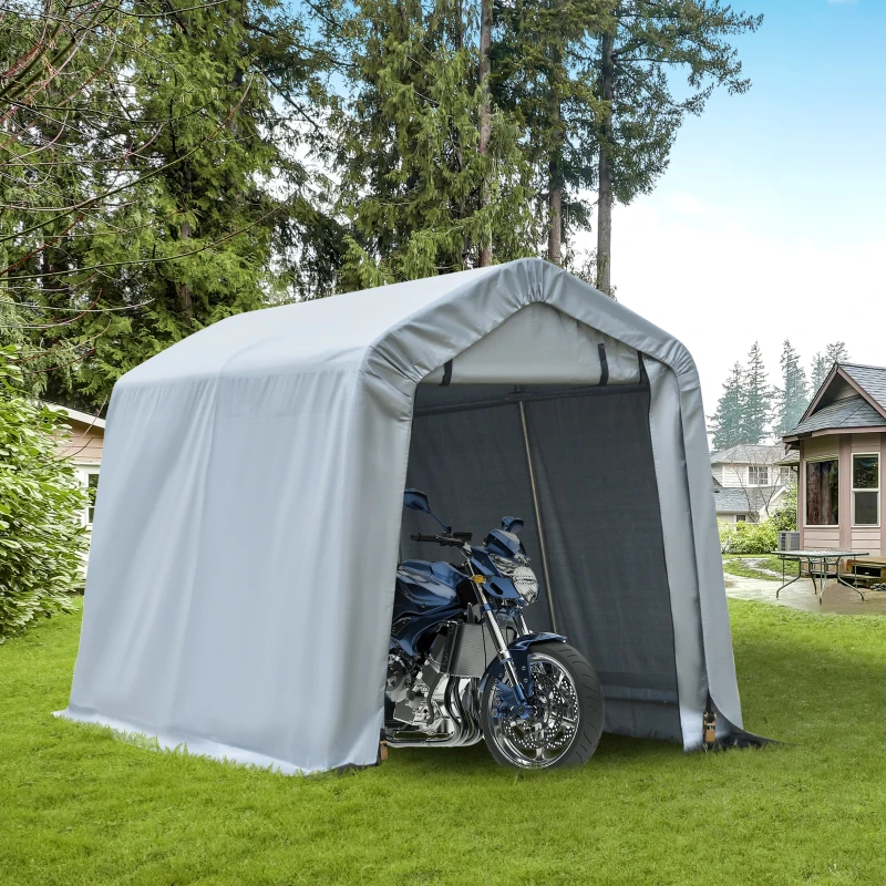 Outsunny 6' x 8' Carport Portable Garage, Heavy Duty Storage Tent, Patio Storage Shelter w/ Anti-UV PE Cover and Double Zipper Doors, for Motorcycle Bike Garden Tools, Light Gray