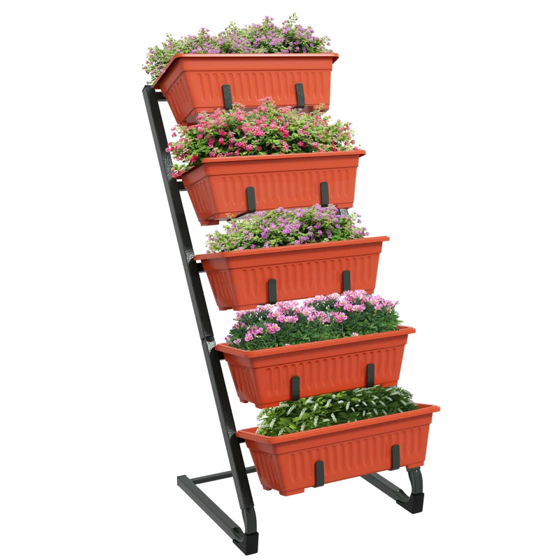 Outsunny 5-Tier Vertical Raised Garden Planter with 5 Container Boxes, Outdoor Plant Stand for Vegetable Flowers, Red