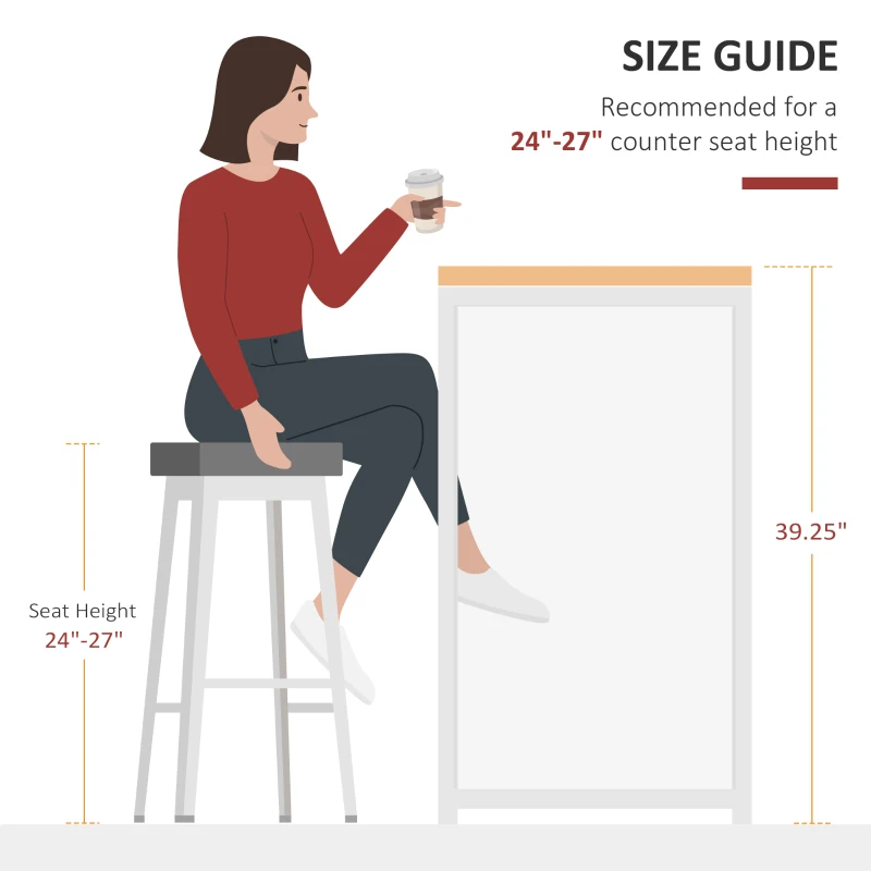 HOMCOM Modern Bar Table Counter Height Dining Table with 3 Storage Shelves for Kitchen, Dining Room, Living Room, White