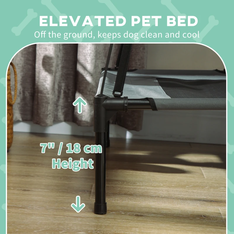 PawHut Elevated Dog Bed with Removable Canopy, Outdoor Dog Cot with UV Protection Canopy Shade, 36 inch Large Pet Bed for Camping, Gray